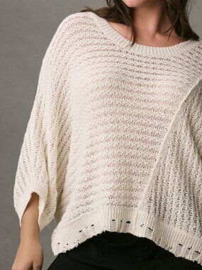 Pilcro Cream Distressed Open Knit /Stitch Sweater Dolman Sleeve Top Boho Chic XS